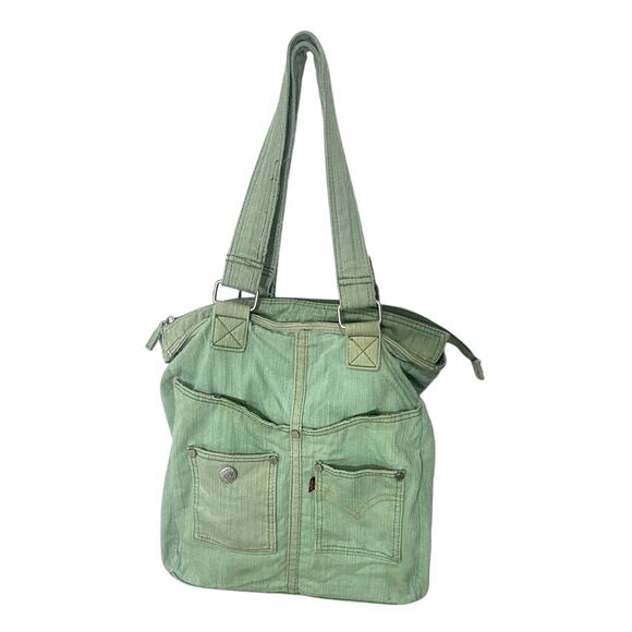 Levi’s Green Denim Back Pocket Design Red Tab Tote Handbag Purse Vintage - Picture 1 of 12